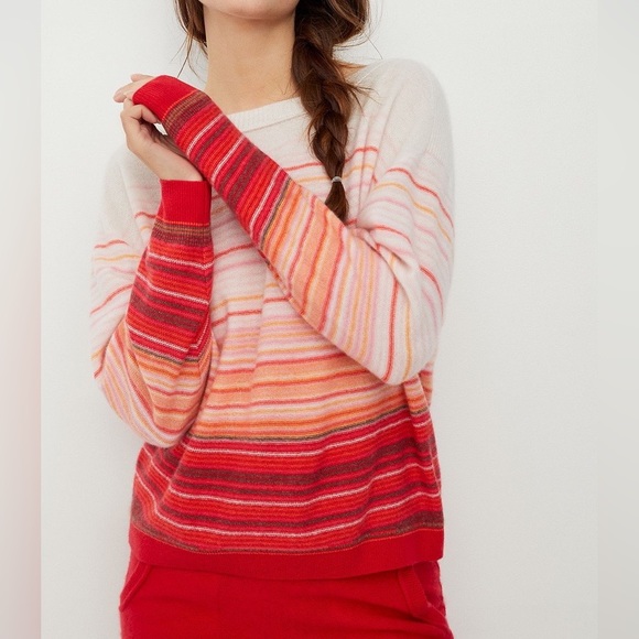 100% cashmere Anthropologie Saturday Sunday Emmeline crewneck sweater striped - Picture 2 of 6